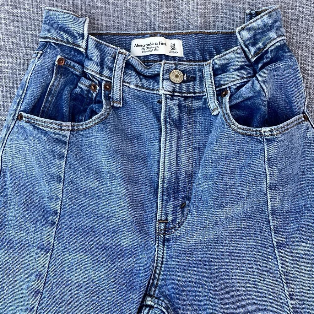 Abercrombie Fitch 90s Straight Ultra High Rise Paneled Jeans Womens 24 Blue